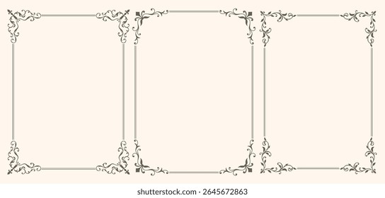 Set of frames with leaves and curls in vintage style Vintage frames for certificate, wedding invitation, letterhead, menu.