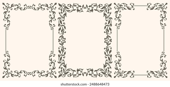 A set of frames with leaves. Set of vintage frames Vintage frames for certificate, wedding invitation, letterhead, menu.