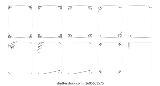 Set of frames from lines. For postcards and pages of sites. Vector illustration.