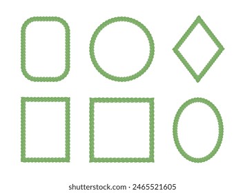 A set of frames made of green ropes in the shape of a circle and an oval for a painting or photograph. 3D vector illustration isolated on white background.