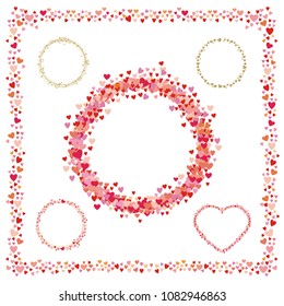 Set of frames made from hearts. Cute round borders with space for text. Collection wreaths hearts