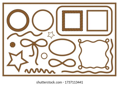 Set of frames made of rope. A rope of various shapes. Vector illustration.