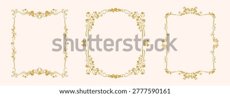 Set of frames, monograms, classical architecture decor. Design elements for frame, mirror, pattern, border. Page, book decoration. Baroque decor borders. Hand drawn, sketch traditional, antique ornaments, compositions. Floral motifs.