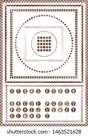 A set of frames and numbers and alphabets with brown decorative lines