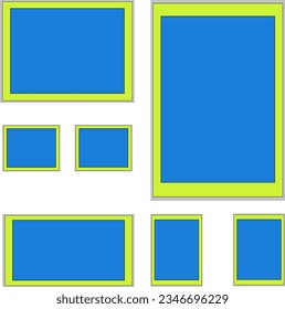 set of frames on white background yellow blue collors