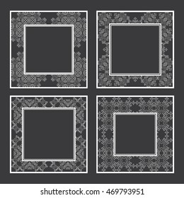 Set frames with openwork motif. Beautiful picture, interesting design. Can be used for invitation, photo, labels. Vector illustration.
