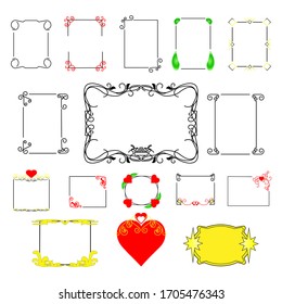 Set of frames for photos, labels, pictures. Patterns for the holidays with a beautiful design.
