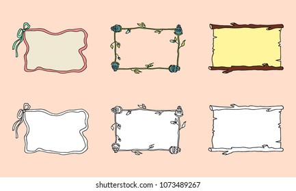 Set Frames plants and ribbon hand drawn