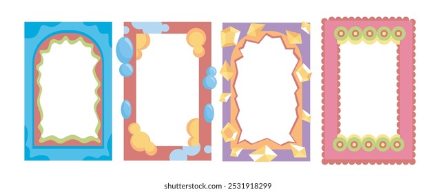 Set of frames. Red and blue frames for text and presentation. Place for picture and photo. Decorative elements. Poster and banner. Flat vector collection isolated on white background