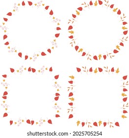 Set of frames with red, orange and yellow autumn leaves. Vector image