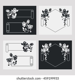 Set of frames with roses silhouette.Vector clip art.