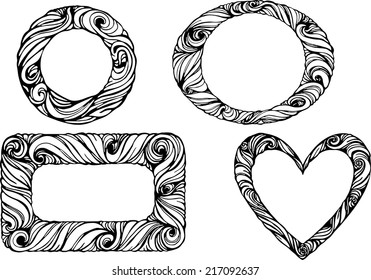 Set of frames in  round square and heart shapes
