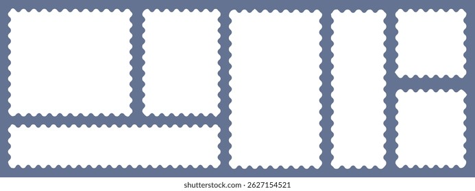 Set of frames in shape of squares and rectangles of various sizes with zigzag smooth edges. Vector illustration of white blank forms for writing text, notes, photos. Templates for design, Vector-eps10
