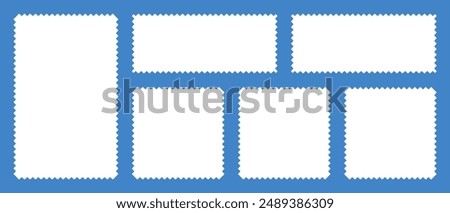 Set of frames in shape of squares and rectangles of various sizes with zigzag smooth edges. Vector illustration of white blank forms for writing text, notes, photos. Templates for design.