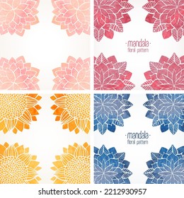 Set of frames or templates with floral pattern, painted stylized pink, blue watercolor flowers