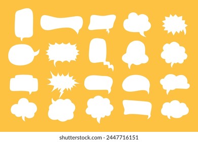 A set of frames for text. Conversation bubbles. Speak bubbles. Talk frame. Hand drawn shapes. Vector Trendy templates. Cartoon speech text. Figure, trendy elements. Retro stickers. Outline boho style.