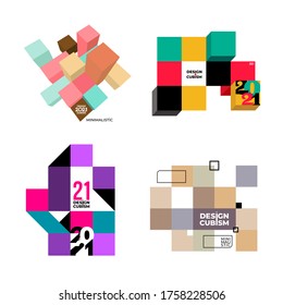 Conjunto de marcos para texto en estilo cubismo. Gráfica de diseño abstracto vector Bauhaus. Diseño de marco de color minimalista. Ilustración vectorial. Aislado sobre fondo blanco.