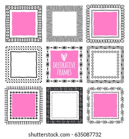 Set of frames for text or photo. Most frameworks are editable, include separate elements, can be changed in length or width. Sketch. Freehand drawing
