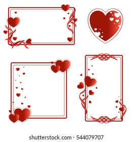 Set of frames for text or photo with red hearts. The horizontal and vertical rectangular, square shape. Vector concept for Valentine's Day