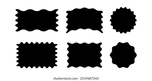 Set frames. Textbox. Speech bubbles. Rectangles and squares. Abstract icon. Collection figures, waves, zigzags torn edges. Border. Silhouette. Geometric shapes. Star burst. Label, seal, badge, button