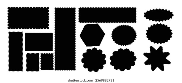 Set of frames. Textbox. Speech bubbles. Zig zag Wavy Edge Rectangle Shapes Set. Vector Jagged Geometric Rectangular Jagged rectangle, circle and elips. Isolated elements for design of text box, badge