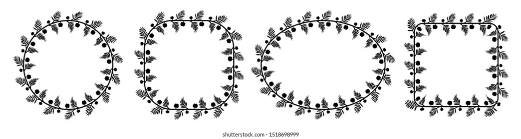 a set of frames with the theme of summer leaves with black isolated white background, holiday frame.
