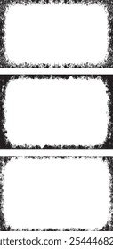 set of frames, three black and white vertical banners with grunge paint, frame on the wall photo frame set, three black and white frames with grunge paint effect, a black and white grunge photo frame 