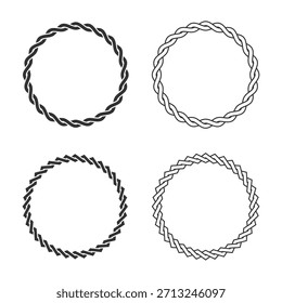 Set of frames from twisted elements ornament with blank space inside. Framings graphic design templates. Circular patterns set isolated on white background. Vector illustration