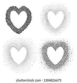 Set of frames for Valentine's day. Empty place for your text. Black and white illustration in the style of doodle. Simple pattern drawn by ink by hand. Vector illustration.