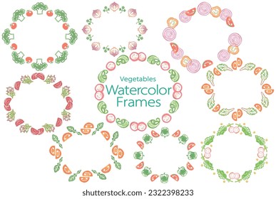 Set of frames with various vegetables. Watercolor. Vector illustration.