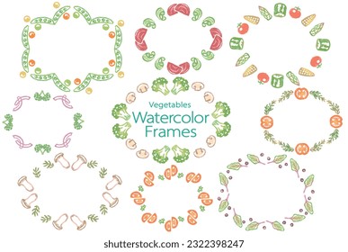 Set of frames with various vegetables. Watercolor. Vector illustration.