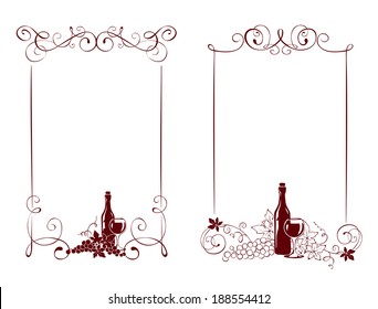 Set of frames -- vine and a wine bottle