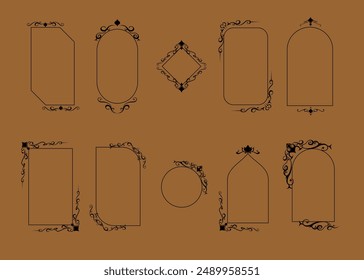 Conjunto de marcos y vintage, adornos decorativos, ilustración antigua de Vector.