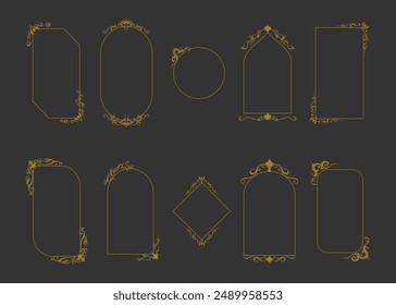 Conjunto de marcos y vintage, adornos decorativos, ilustración antigua de Vector.