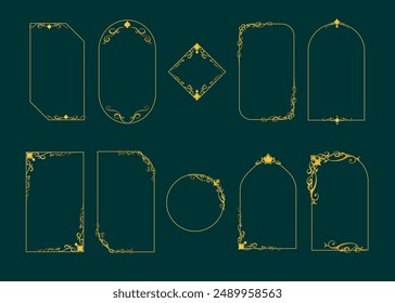 Conjunto de marcos y vintage, adornos decorativos, ilustración antigua de Vector.
