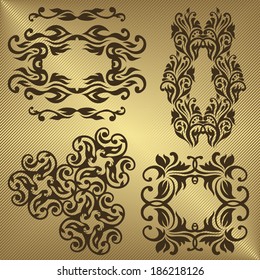 Set of frames and vintage patterns. Striped background     