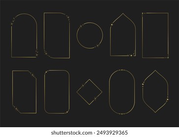 Conjunto de marcos y vintage, adornos de estrellas, ilustración antigua de Vector