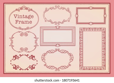 Set of frames in vintage style. Vector illustration.