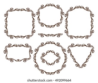 Set frames .Vintage vector.Well built for easy editing.Brown on white.Vector illustration.
