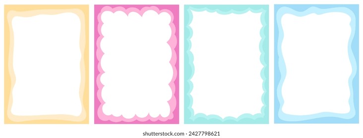 Set of frames with wavy edges. Abstract backgrounds with textbox. Blank geometric shapes for picture, diploma, invitation template. Vector illustration with copy space.