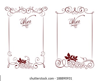 Set of frames -- wine and a grape