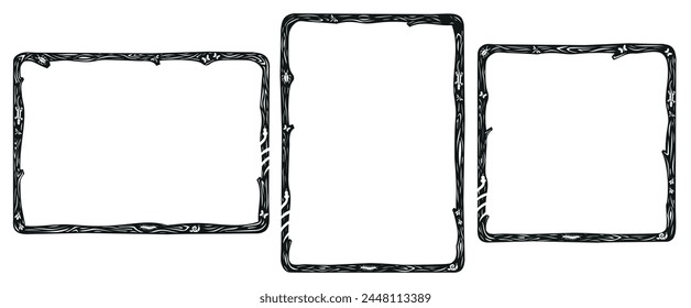 Set of frames in the woodcut style of the northeastern cordel. Horizontal, vertical and square. Vector illustration.