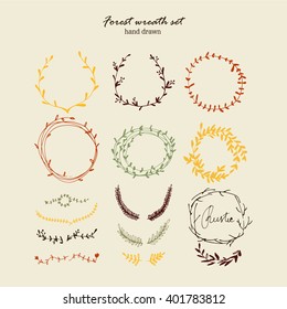 Set of frames and wreaths, tree motifs. It can be used for decoration of your inscription, title. Rustic Style, vector illustration.