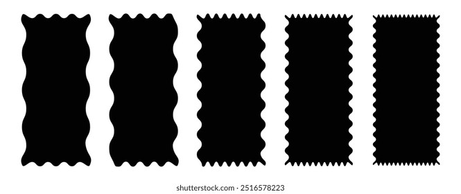 Conjunto de quadros com borda em ziguezague. Quadro em forma de retângulo com ziguezague. Caixa retangular curvada irregular. Coleção de formas de retângulo de borda em ziguezague. 