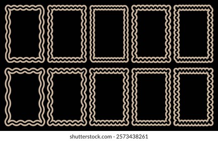 Set of frames zigzag edge, scallop edge shape. Rectangle shape frame with zigzag edge. Rectangular jagged curved box element. Geometric zig zag wavy stickers.