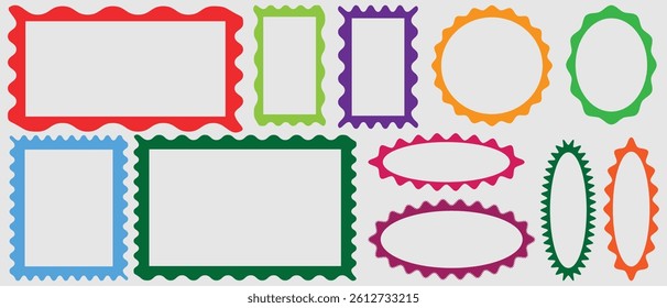 Set of frames with zigzag edge, scallop edge shapes, Circle and square scalloped frames. Scalloped edge rectangle and ellipse shapes. Vector illustration isolated on white background.  - Powered by Shutterstock - Get 15% off with code: PIKWIZARD15