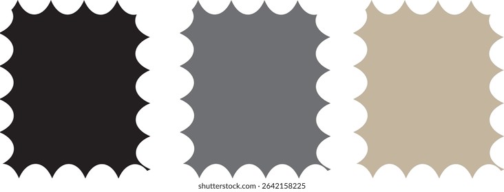 Set of frames with zigzag edge, scallop edge Vector shape. Geometric zig zag wavy stickers. oval and square scalloped frames. Isolated elements for design of text Box, badge, banner. EPS 10, 