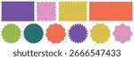 Set of frames with zigzag edge shapes vector collection. scallop edge shape. Rectangular, round, circle, oval and square scalloped frames.	