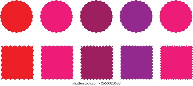 Set of frames with zigzag edge shapes vector collection. scallop edge shape. Rectangular, round, circle, oval and square scalloped frames.