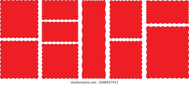 Set of frames with zigzag Red edge, scallop edge shape. Rectangle shape frame with zigzag edge. zigzag frame.frame Square shape. Various with scallop edge shapes